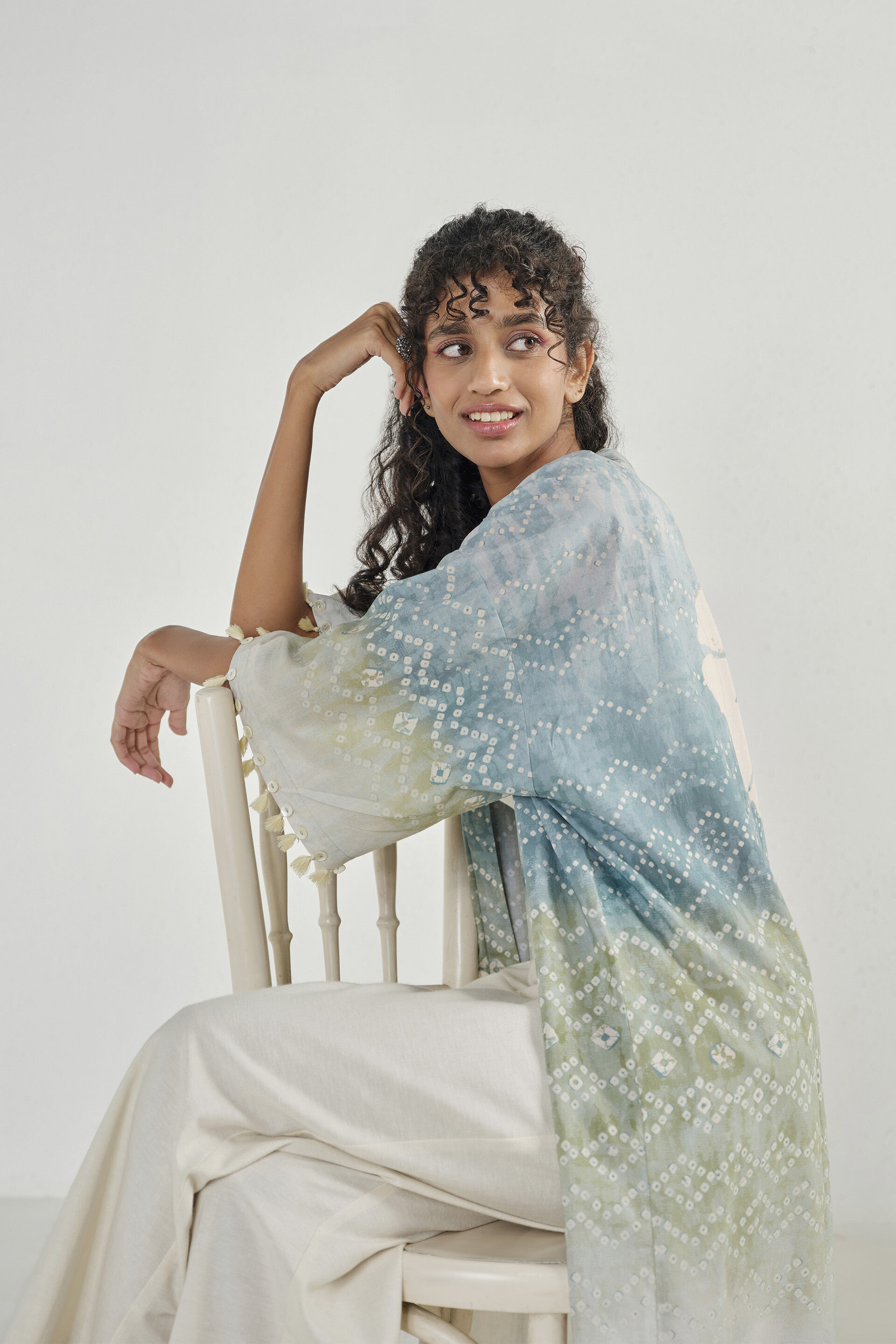 Sage Embroidered Long Shrug, Teal, image 3